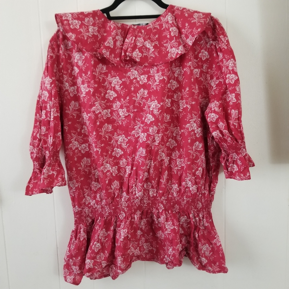 Floral Ruffle Women's Top - Pink - Picture 2 of 2